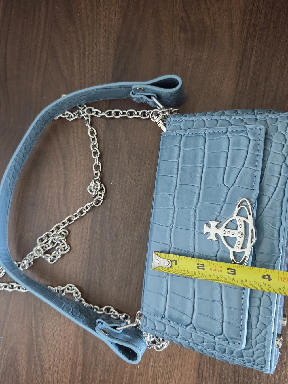 Vivienne Westwood Blue Croc-Embossed Chain Crossbody Bag